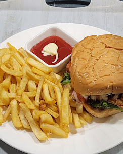Gourmet burger with fresh-cut fries
